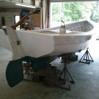 Harrison Boatworks has repainted the bottom, the hull and the washboards and fabricated a few new parts for the rudder. Bayliss Boatworks did the restoration on this boat a few years ago.